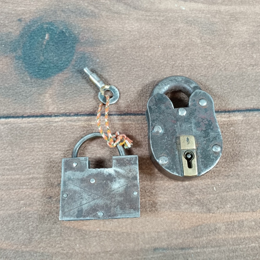 Vintage Rustic Padlock and Key Metal Lock Set Antique Style Decor